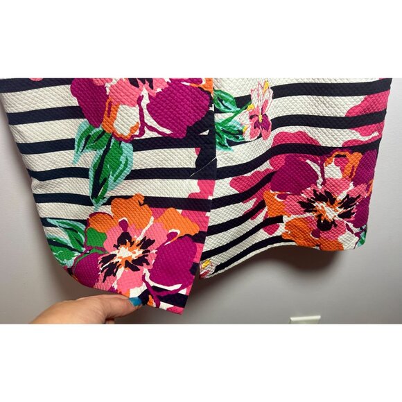 Talbots | Floral Stripe Sheath Dress | Navy Multicolor Cotton | Size 10 Midi - Picture 8 of 10